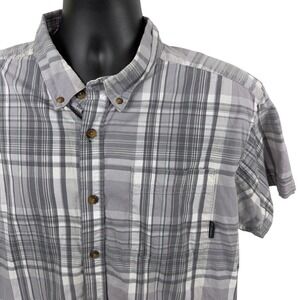 Columbia Mens XL Regular Fit Plaid Short Sleeve Button Down Shirt Grey
